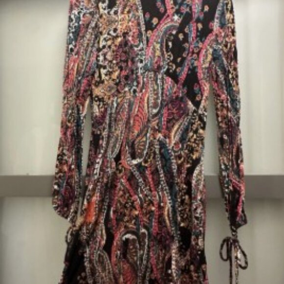 Free People Multicolor Paisley Ruched Drawstring Long Sleeve Mini Dress XS - Picture 2 of 5
